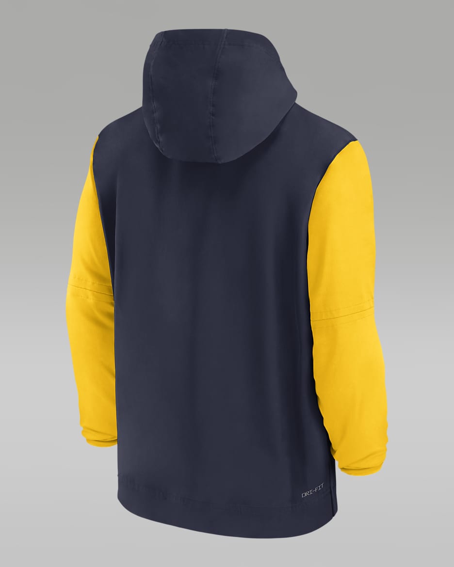 Michigan Wolverines Sideline Pre Game Player Men s Jordan College 1 2 Zip Hooded Jacket
